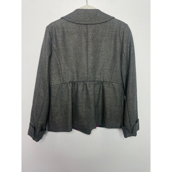 J.Crew Sz 6 Metallic Virgin Wool Jacket Gray Peter Pan Collar Button Front Lined - Picture 7 of 8
